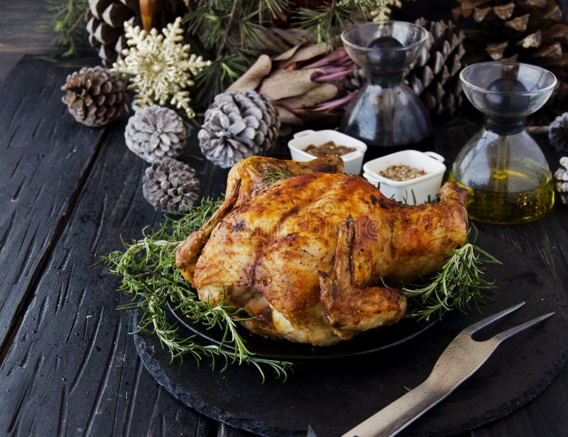 Baked Chicken For Christmas Or New Year Stock Photo - Image of herb, freshness: 78269142