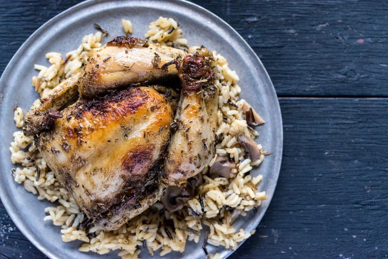 Baked Chicken Dinner with Wild Rice Stock Photo Image of potatoes