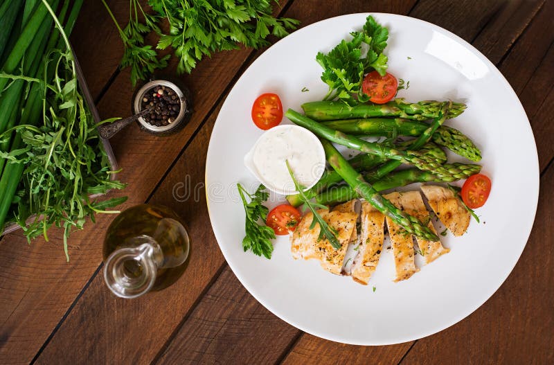 Baked Chicken Garnished with Asparagus Stock Image Image of boiled, antipasti 71214941