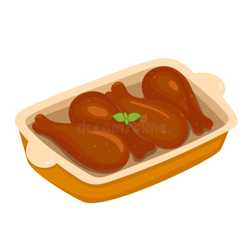 Baked Chicken with Potatoes Isolate on a White Background. Vector ...