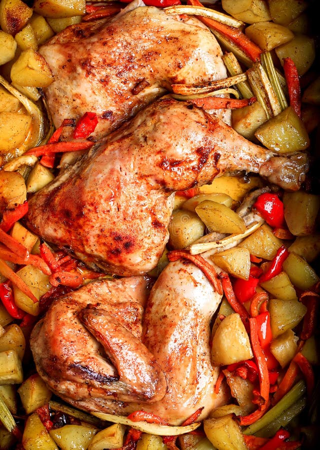 Baked Chicken Legs with Vegetables Stock Photo Image of portion