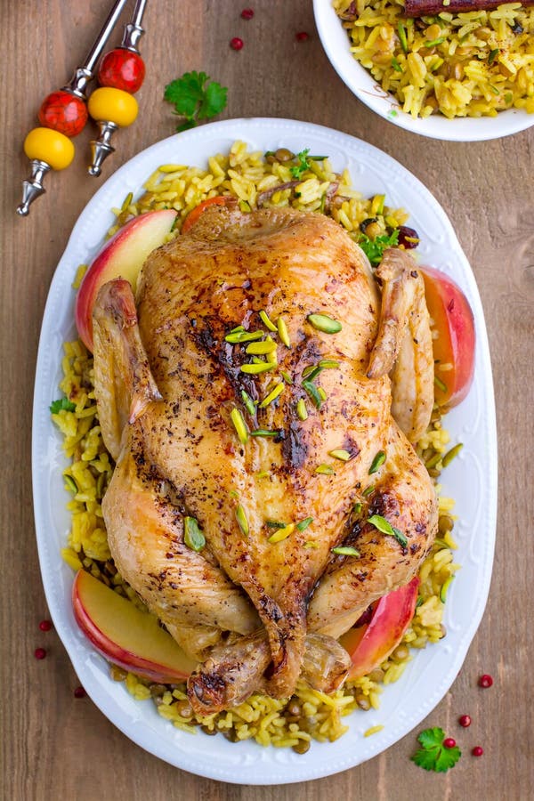 Baked Chicken with Rice and Dried Fruits Stock Photo Image of fruits