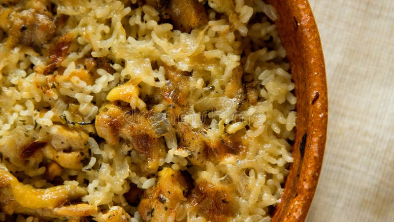 Baked Chicken Rice Paella with Vegetables. Traditional Spanish Recipe