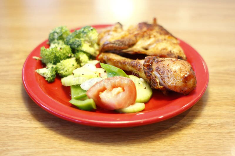 Baked chicken with sides stock image. Image of dish, salad 16626619