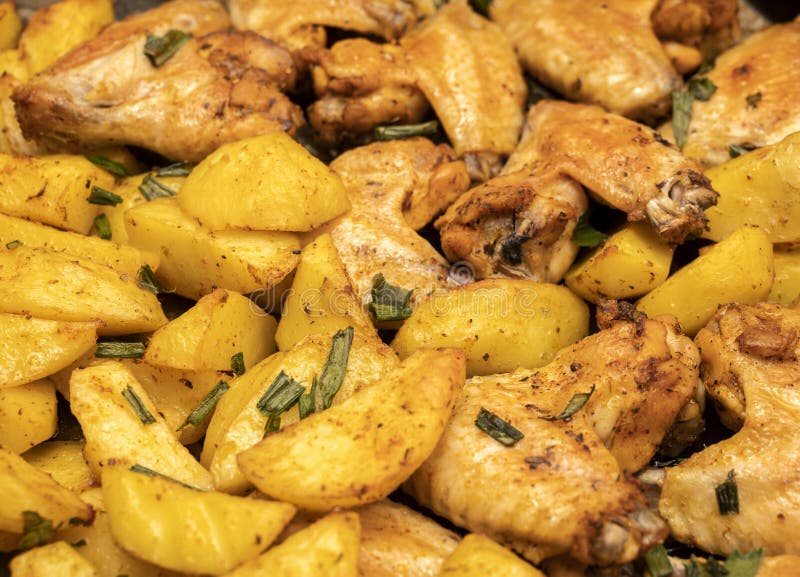 Baked Chicken Wings with Potatoes Stock Photo Image of lunch, fried