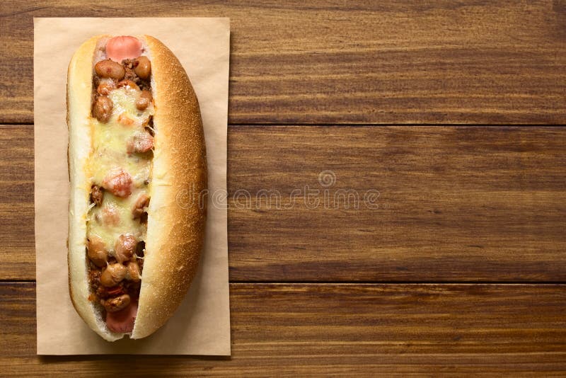Baked Chili Hot Dog royalty free stock images Baked Chili Hot Dog royalty free stock images