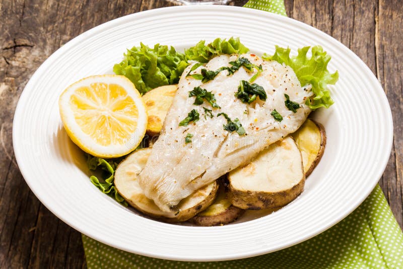 Baked cod fillet stock photography