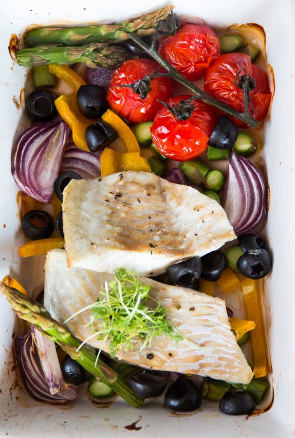 Baked Cod Fish with Asparagus Stock Image Image of diet, filet 115073749