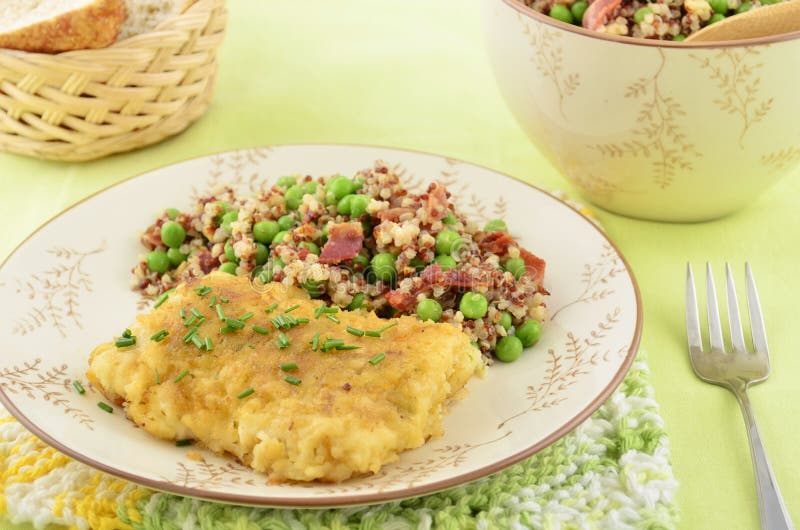 Baked Cod with Quinoa Salad Stock Image Image of crusted, bacon 40344159