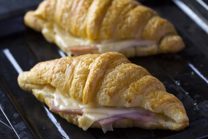 Baked Croissant with Ham and Cheese Sandwiches Stock Photo - Image of ...