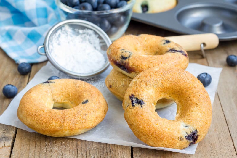 Baked Doughnuts with Blueberries for Breakfast Stock Image Image of