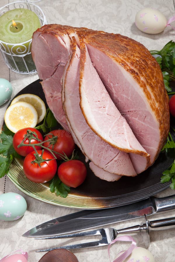 Baked Easter Ham with Vegetables Stock Image - Image of food, tomatoes ...