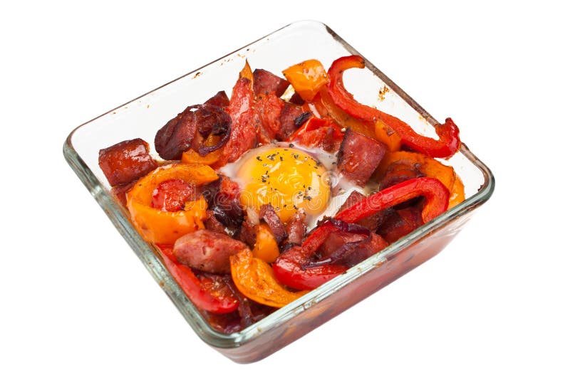 Baked Egg, Pepper and Chorizo Stock Photo Image of chorizo, sliced