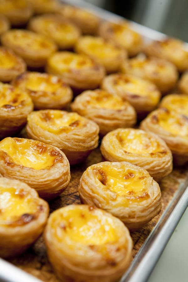 Baked egg tart on tray stock image. Image of restaurant 35290723