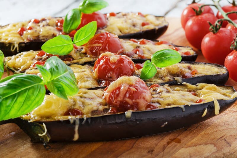 Baked Eggplant with Cheese Meat Stock Photo Image of sauce, stuffed