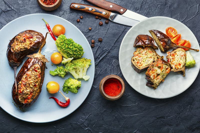 Eggplant Stuffed with Vegetables Stock Photo - Image of delicious ...