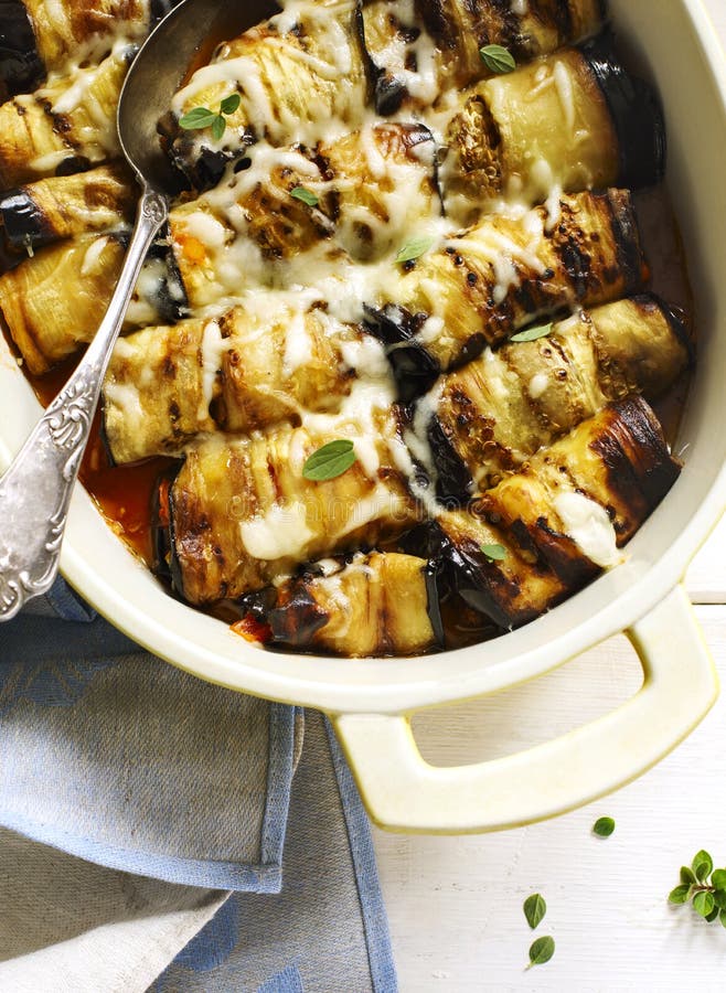 Baked Eggplant with Tomato Sauce and Herbs. Stock Photo Image of dish