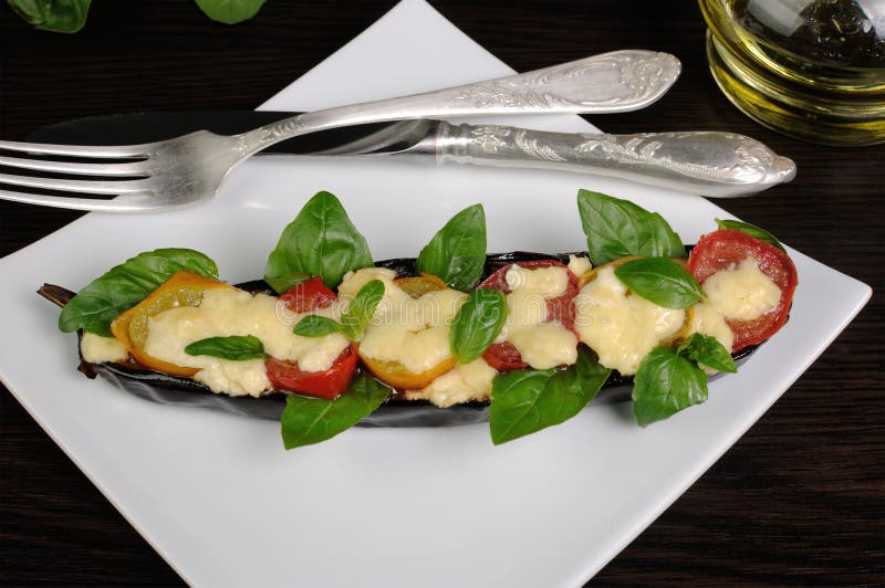 Baked Eggplant with Tomatoes and Cheese Stock Photo Image of snack