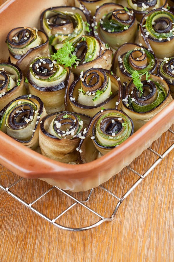 Baked Eggplant and Zucchini with Hemp Seed Stock Photo Image of
