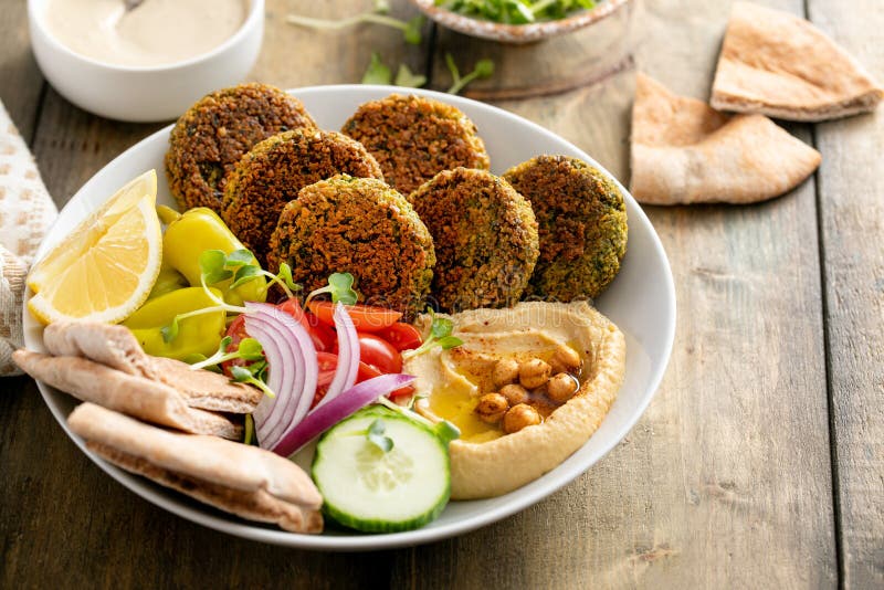 Baked Falafel Bowl with Hummus and Vegetables Stock Photo Image of