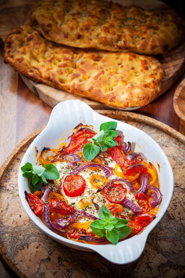 Baked Feta Cheese on Vegetables Stock Photo Image of appetizer, greek