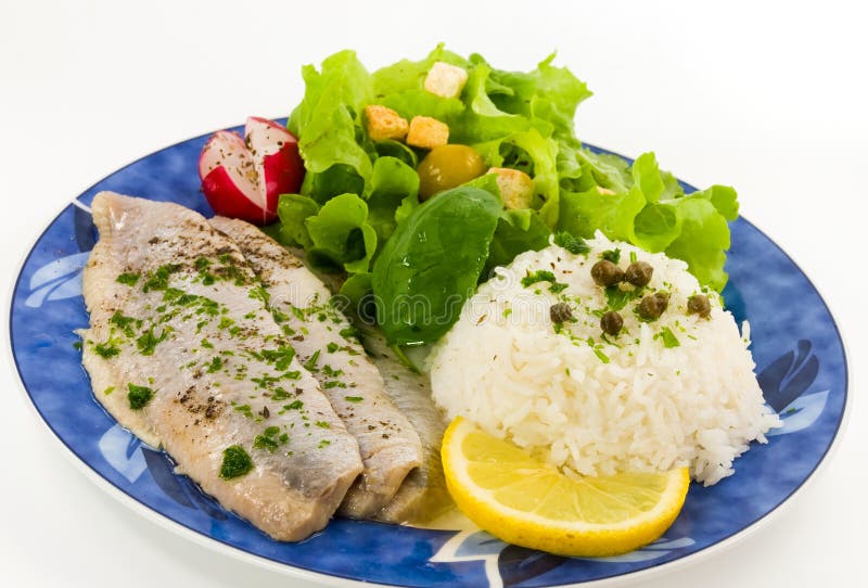 Baked Fish with Rice,Salad stock image. Image of quick - 17377567