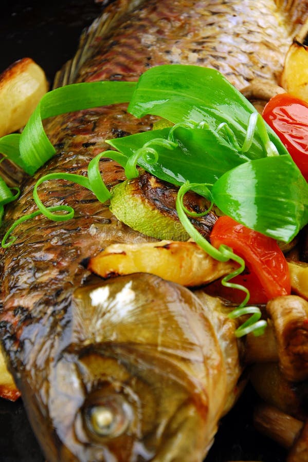 Baked fish with vegetables stock photo. Image of fish 21457098