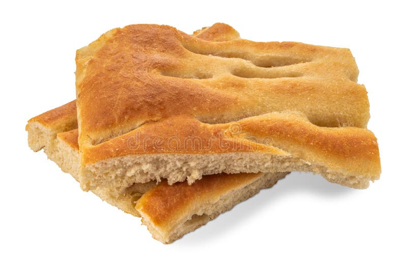 Baked Genoese focaccia, flat bread slices stock images