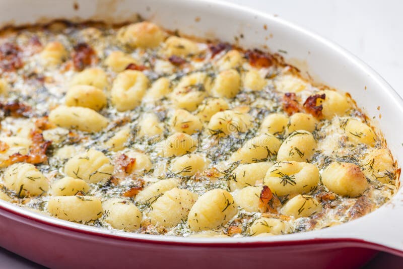 Baked Gnocchi with Salmon and Dill Sauce Stock Image Image of potato