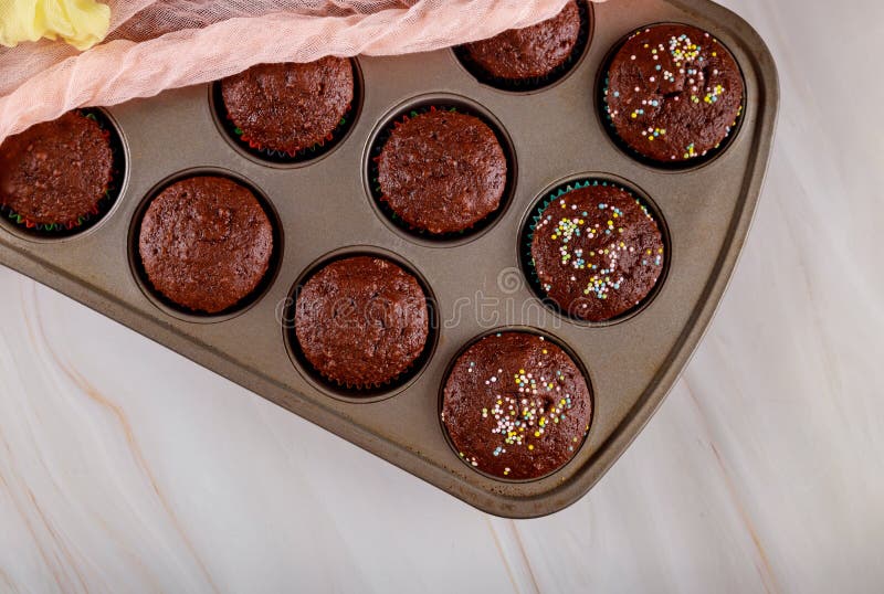 Baked Hot Chocolate Cupcakes with Sprinkle Stock Photo Image of