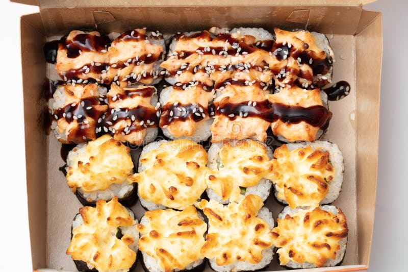 Baked Japanese Rolls As Background. Stock Photo Image of cheese