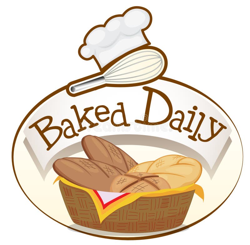 A Baked daily Label with a Basket of Breads Stock Vector Illustration