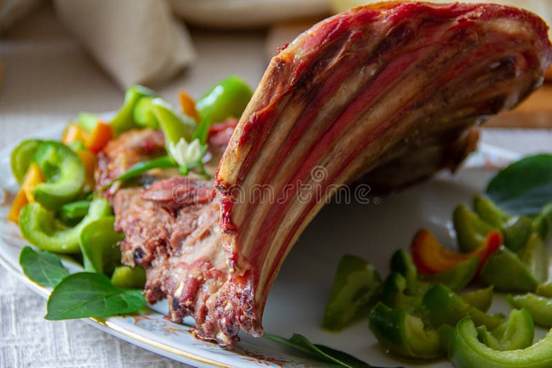 Baked lamb ribs stock image. Image of meal, beef, restaurant - 120529667