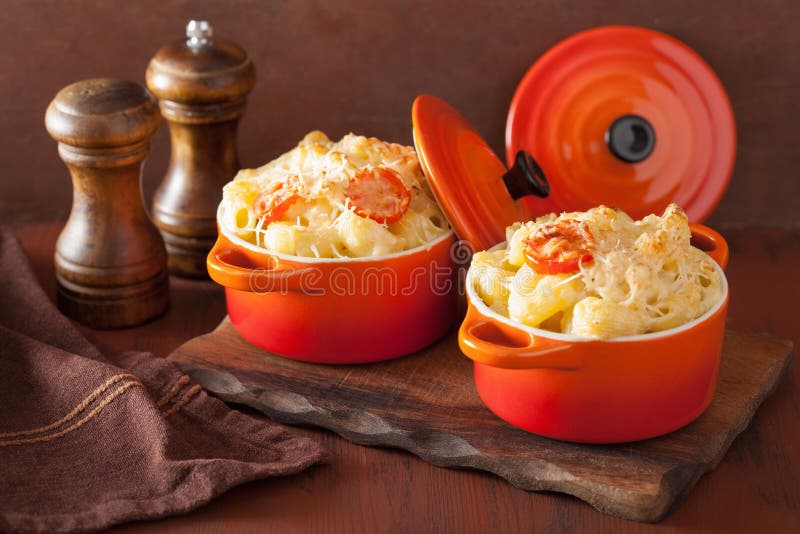 Baked Macaroni with Cheese in Orange Casserole Stock Image Image of