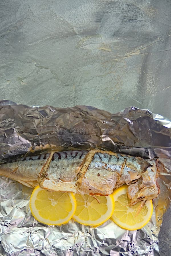 Baked Mackerel Fish with Lemon in Foil. Stock Image Image of cooking