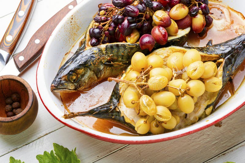 Baked Fish with Grape Sauce Stock Image Image of salted