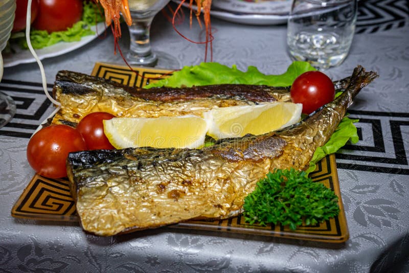 Baked Mackerel with Tomatoes and Lemon Stock Image Image of preparation, fish 183879683