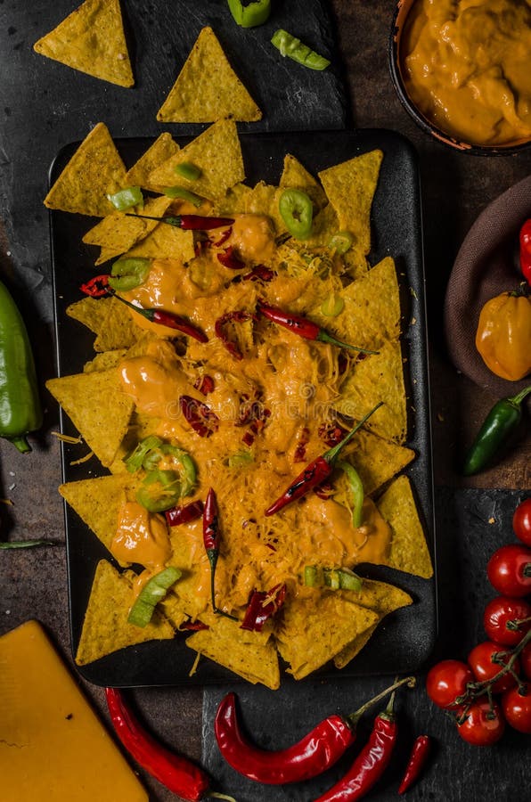 Baked Nachos with cheese stock photo. Image of fast, dinner 73338418
