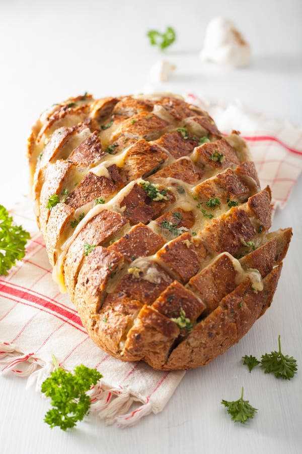 Baked Party Bread with Melted Cheese Butter Herbs Stock Photo Image