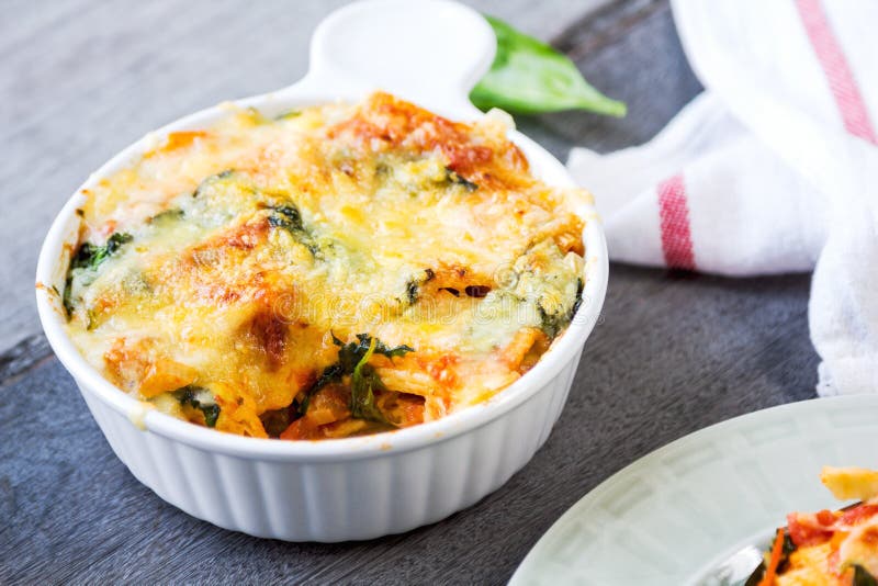 Baked Pasta with Spinach in Tomato Sauce Stock Photo Image of diet