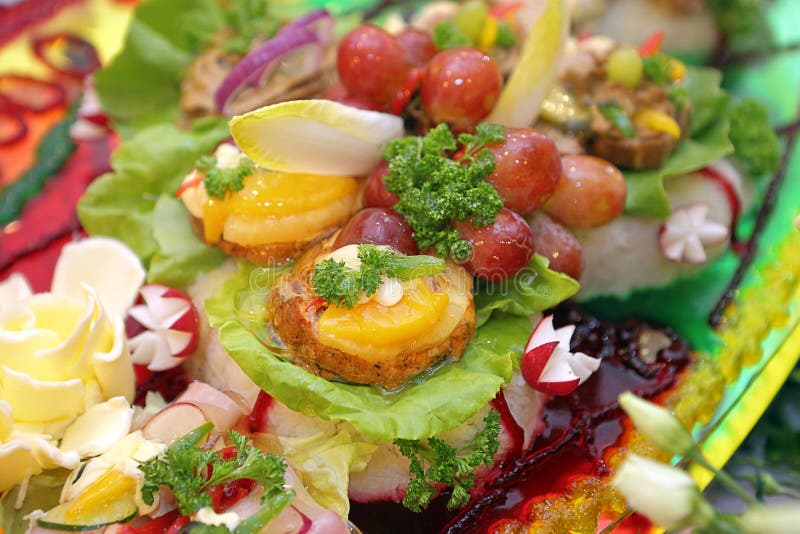 Baked Pork Loin with Pineapple and Fruit in Jelly, Cold Catering Buffet