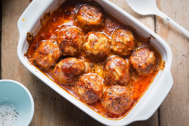 Baked Pork Meatballs with Parmesan in Tomato Sauce Stock Image - Image ...