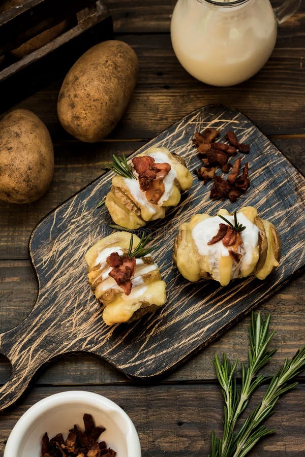 Baked Potato with Bacon and Fresh Yogurt Stock Photo Image of