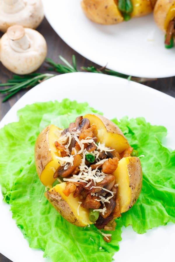 Baked Potato with Bacon and Mushrooms Stock Image Image of green