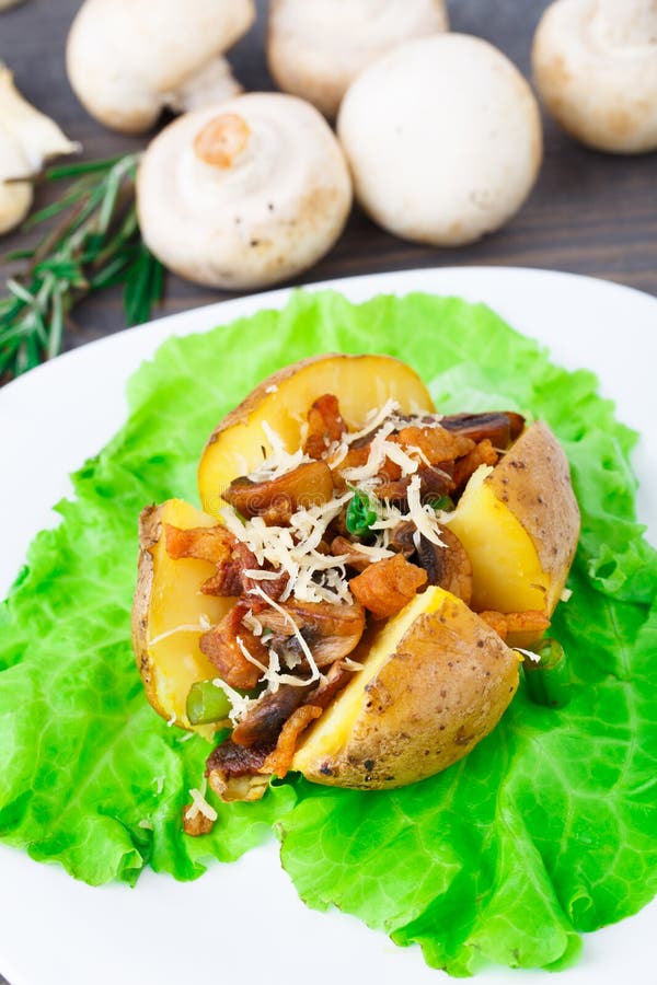 Baked Potato with Bacon and Mushrooms Stock Image Image of skin