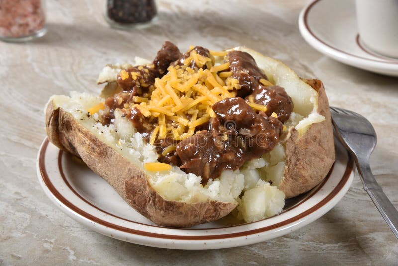 Baked Potato with Beef Tips and Gravy Stock Photo Image of sauce