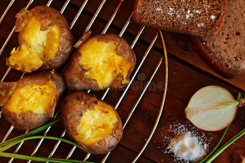 Baked Potato with Bread and Onions Stock Image Image of simple, cumin