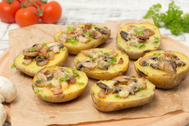 Baked Potato with Mushrooms and Bacon with Cheese. Stock Image Image
