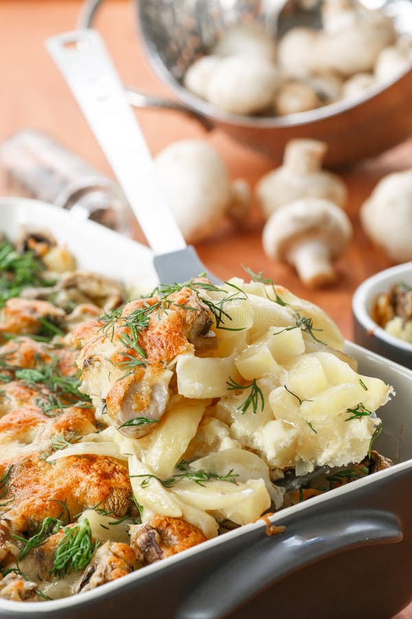 Baked Potato with Mushrooms and Cheese Stock Photo Image of casserole