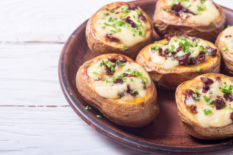 Baked Potato Stuffed with Cheese Stock Photo Image of herbs, green